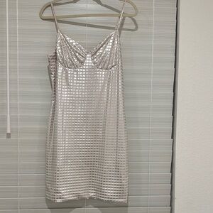 Elegant Silver Checkered Dress